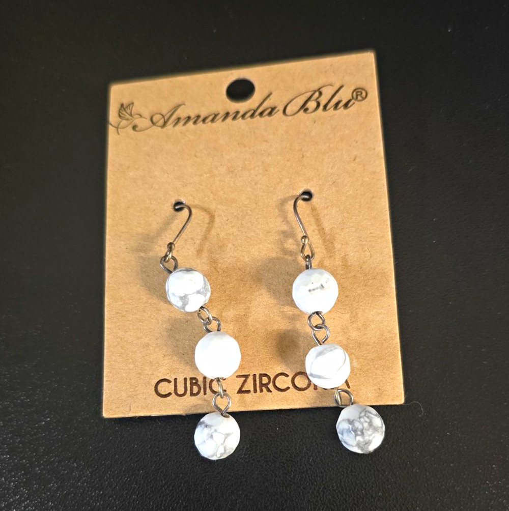 Amanda Blu Gold Tone White Beaded CZ Dangle Hook Earrings Round 90268